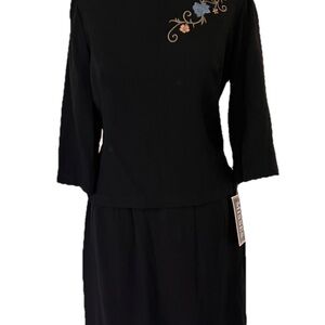 VTG 90s Danielle Casey Black Embroidered Floral 2-piece Size 6 Skirt Set Outfit